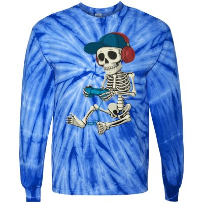 Halloween Skeleton Gamer Video Gaming Gamer Gift Tie-Dye Long Sleeve Shirt