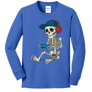 Halloween Skeleton Gamer Video Gaming Gamer Gift Kids Long Sleeve Shirt