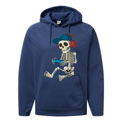 Halloween Skeleton Gamer Video Gaming Gamer Gift Performance Fleece Hoodie