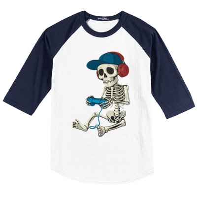 Halloween Skeleton Gamer Video Gaming Gamer Gift Baseball Sleeve Shirt