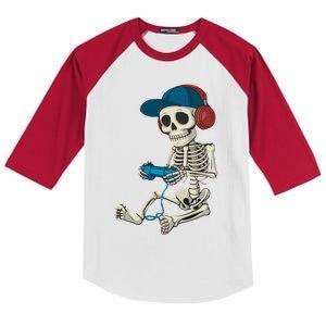 Halloween Skeleton Gamer Video Gaming Gamer Gift Kids Colorblock Raglan Jersey