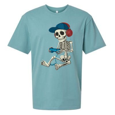 Halloween Skeleton Gamer Video Gaming Gamer Gift Sueded Cloud Jersey T-Shirt