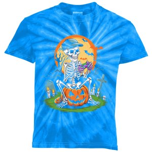 Halloween Skeleton Gamer Video Gaming Gift Kids Tie-Dye T-Shirt