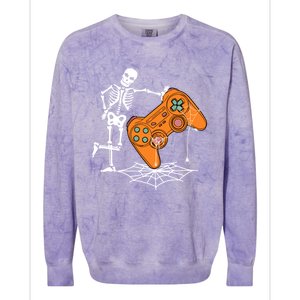 Halloween Skeleton Gamer Video Gaming Controller Scary Funny Gift Colorblast Crewneck Sweatshirt