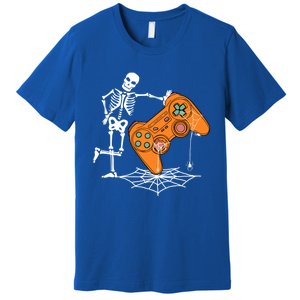 Halloween Skeleton Gamer Video Gaming Controller Scary Funny Gift Premium T-Shirt