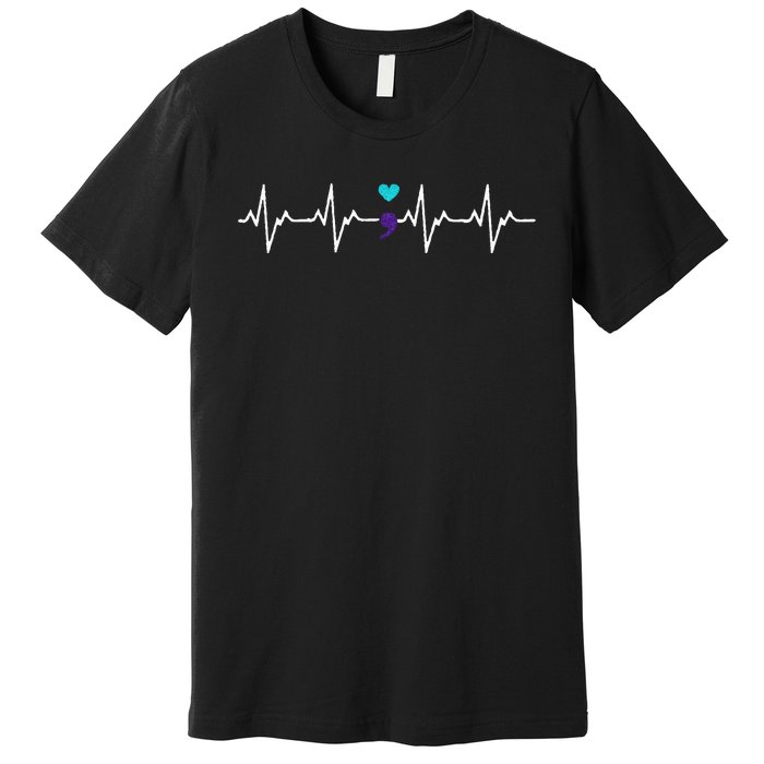 HeartBeat Semicolon Gift Suicide Prevention Awareness Premium T-Shirt