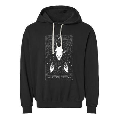 Hail Seitan Go Vegan Funny Tarot Card Design For Vegans Garment-Dyed Fleece Hoodie