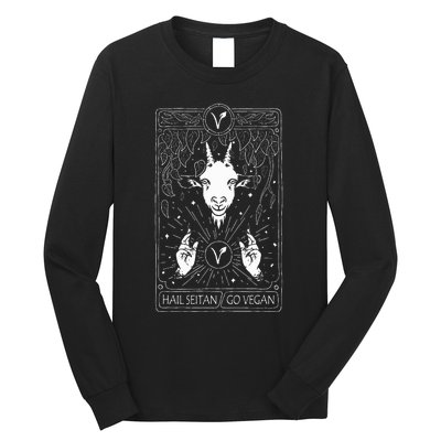 Hail Seitan Go Vegan Funny Tarot Card Design For Vegans Long Sleeve Shirt