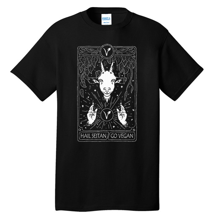 Hail Seitan Go Vegan Funny Tarot Card Design For Vegans Tall T-Shirt