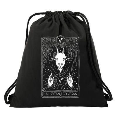 Hail Seitan Go Vegan Funny Tarot Card Design For Vegans Drawstring Bag