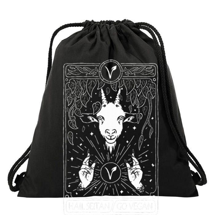 Hail Seitan Go Vegan Funny Tarot Card Design For Vegans Drawstring Bag