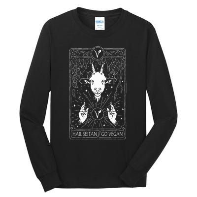 Hail Seitan Go Vegan Funny Tarot Card Design For Vegans Tall Long Sleeve T-Shirt