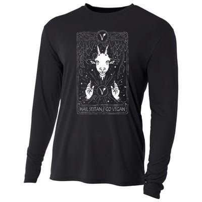 Hail Seitan Go Vegan Funny Tarot Card Design For Vegans Cooling Performance Long Sleeve Crew