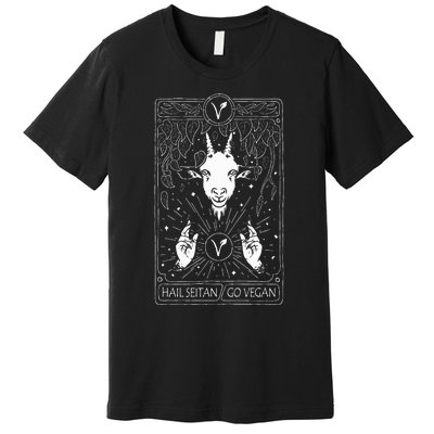 Hail Seitan Go Vegan Funny Tarot Card Design For Vegans Premium T-Shirt