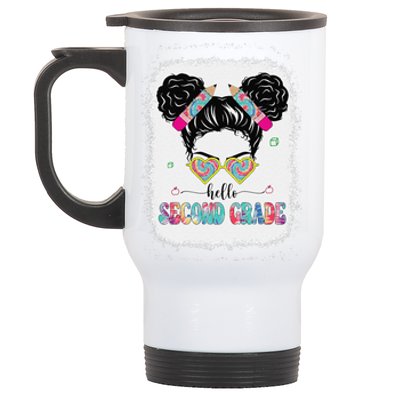 Hello Second Grade Back To School Hair Bun First Day Stainless Steel Travel Mug