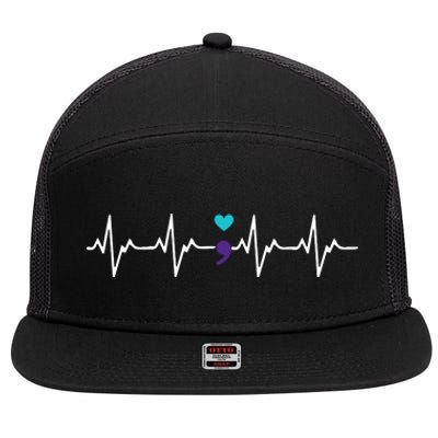 HeartBeat Semicolon Gift Suicide Prevention Awareness 7 Panel Mesh Trucker Snapback Hat