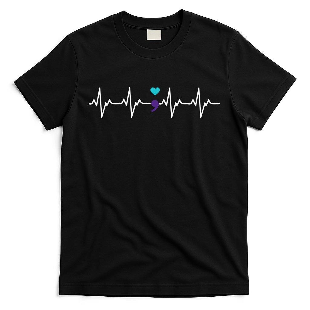 HeartBeat Semicolon Gift Suicide Prevention Awareness T-Shirt