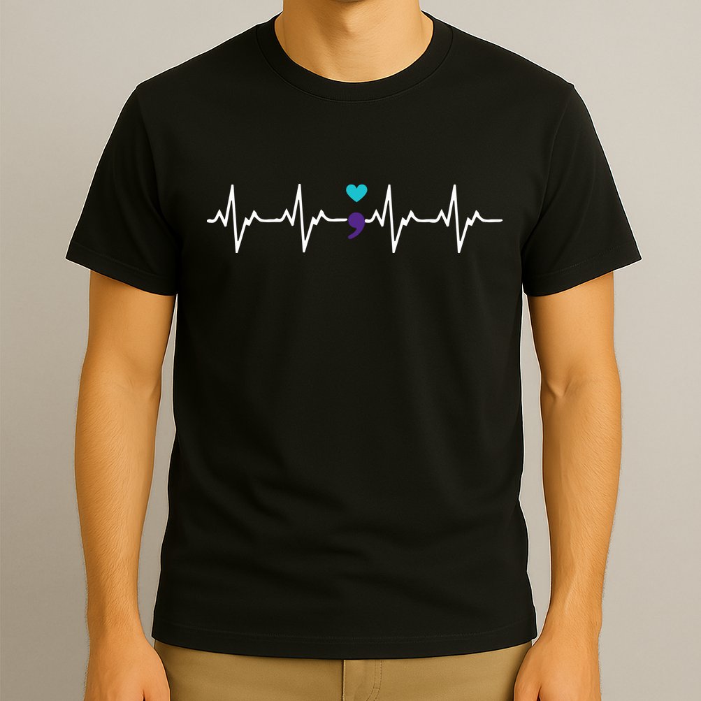 HeartBeat Semicolon Gift Suicide Prevention Awareness T-Shirt