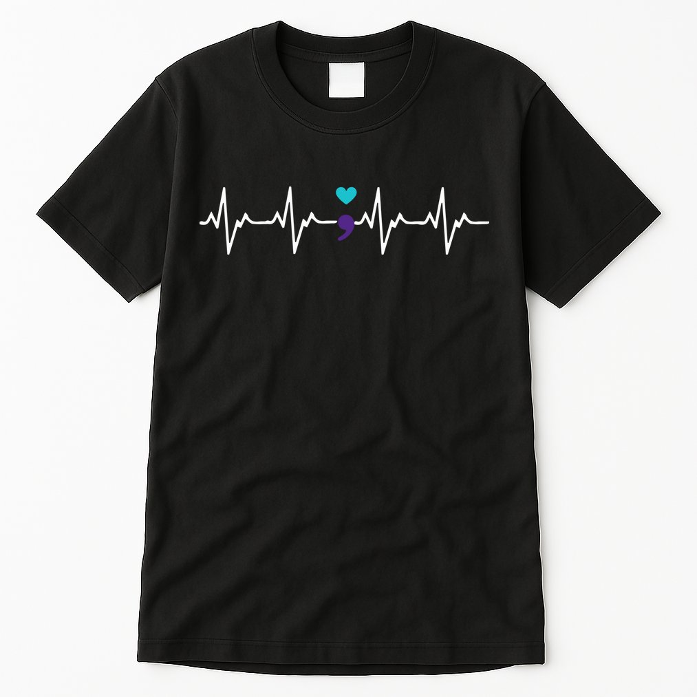 HeartBeat Semicolon Gift Suicide Prevention Awareness Tall T-Shirt