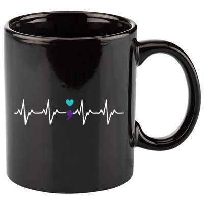HeartBeat Semicolon Gift Suicide Prevention Awareness 11oz C Handle Ceramic Mug