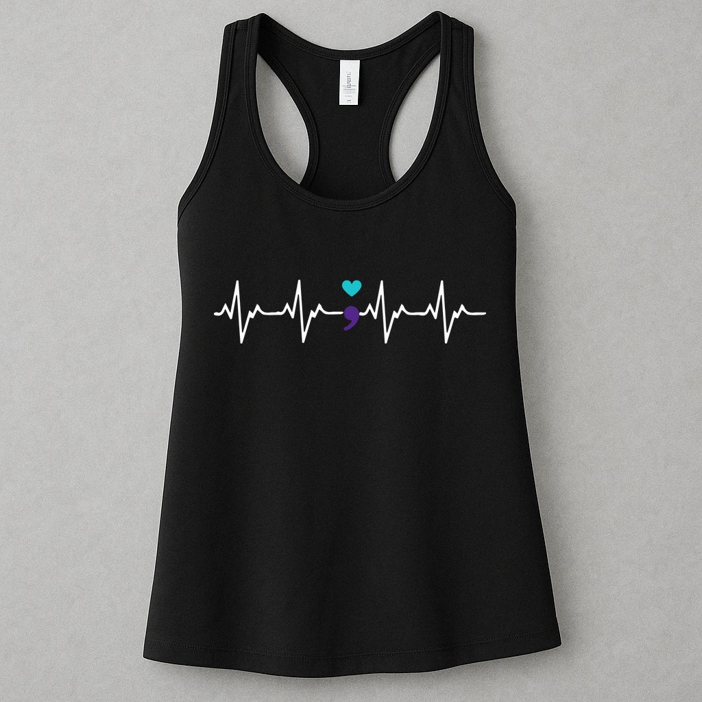 HeartBeat Semicolon Gift Suicide Prevention Awareness Womens Tank Top