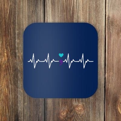 HeartBeat Semicolon Gift Suicide Prevention Awareness Coaster