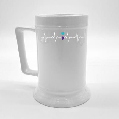 HeartBeat Semicolon Gift Suicide Prevention Awareness Beer Stein