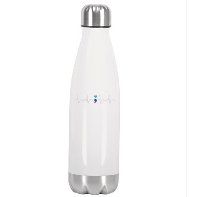 HeartBeat Semicolon Gift Suicide Prevention Awareness Stainless Steel Insulated Water Bottle