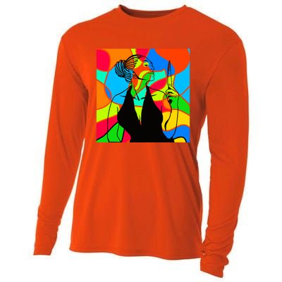 Halloween Stained Glass Peace Funny Gift Melanin Black Magic Gift Cooling Performance Long Sleeve Crew