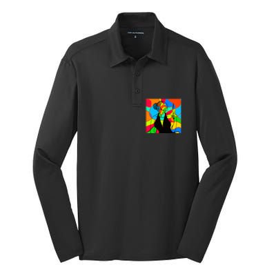 Halloween Stained Glass Peace Funny Gift Melanin Black Magic Gift Silk Touch Performance Long Sleeve Polo