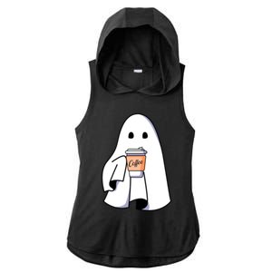 Halloween Spooky Ghost Retro Cute Boo In Coffee Funny Gift Ladies PosiCharge Tri-Blend Wicking Draft Hoodie Tank