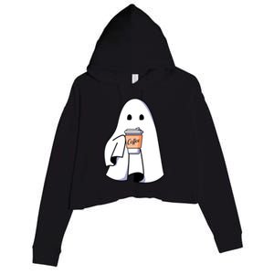 Halloween Spooky Ghost Retro Cute Boo In Coffee Funny Gift Crop Fleece Hoodie