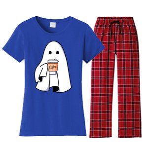 Halloween Spooky Ghost Retro Cute Boo In Coffee Funny Gift Women's Flannel Pajama Set