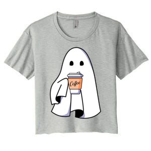 Halloween Spooky Ghost Retro Cute Boo In Coffee Funny Gift Women's Crop Top Tee