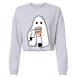 Halloween Spooky Ghost Retro Cute Boo In Coffee Funny Gift Cropped Pullover Crew