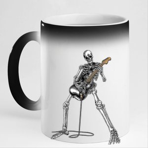 Happy Skeleton Guitar Guy Spooky Halloween Rock Band Concert 11oz Black Color Changing Mug