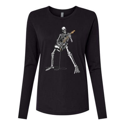 Happy Skeleton Guitar Guy Spooky Halloween Rock Band Concert Womens Cotton Relaxed Long Sleeve T-Shirt