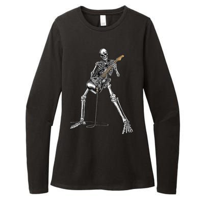 Happy Skeleton Guitar Guy Spooky Halloween Rock Band Concert Womens CVC Long Sleeve Shirt