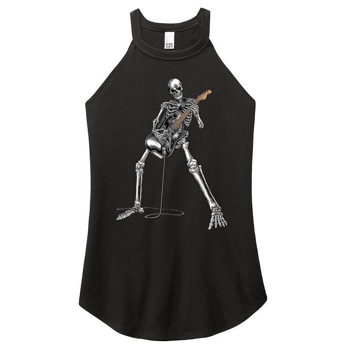 Happy Skeleton Guitar Guy Spooky Halloween Rock Band Concert Women's Perfect Tri Rocker Tank
