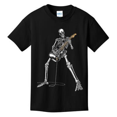 Happy Skeleton Guitar Guy Spooky Halloween Rock Band Concert Kids T-Shirt