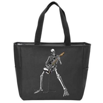 Happy Skeleton Guitar Guy Spooky Halloween Rock Band Concert Zip Tote Bag