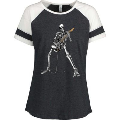 Happy Skeleton Guitar Guy Spooky Halloween Rock Band Concert Enza Ladies Jersey Colorblock Tee