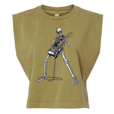 Happy Skeleton Guitar Guy Spooky Halloween Rock Band Concert Garment-Dyed Women's Muscle Tee