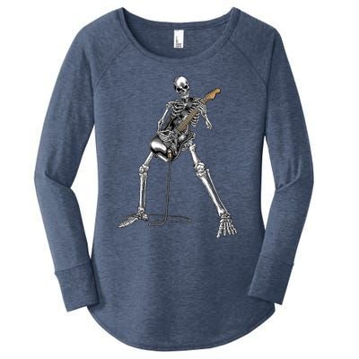 Happy Skeleton Guitar Guy Spooky Halloween Rock Band Concert Women's Perfect Tri Tunic Long Sleeve Shirt