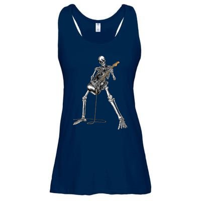 Happy Skeleton Guitar Guy Spooky Halloween Rock Band Concert Ladies Essential Flowy Tank