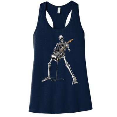 Happy Skeleton Guitar Guy Spooky Halloween Rock Band Concert Women's Racerback Tank