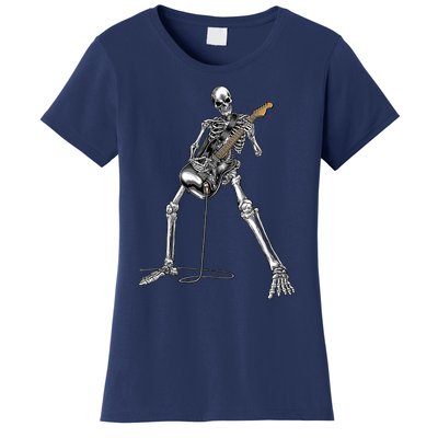 Happy Skeleton Guitar Guy Spooky Halloween Rock Band Concert Women's T-Shirt