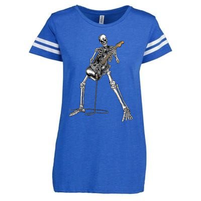 Happy Skeleton Guitar Guy Spooky Halloween Rock Band Concert Enza Ladies Jersey Football T-Shirt