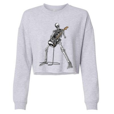 Happy Skeleton Guitar Guy Spooky Halloween Rock Band Concert Cropped Pullover Crew