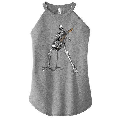 Happy Skeleton Guitar Guy Spooky Halloween Rock Band Concert Women's Perfect Tri Rocker Tank